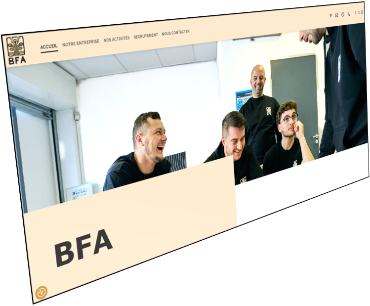 Capture du site BFA Ascenseur, présentant une entreprise spécialisée dans la maintenance, la réparation et l’installation d’ascenseurs.