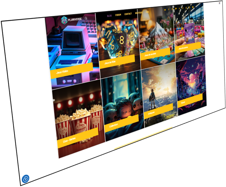 Capture du site Pluriverse, un magazine en ligne consacré aux jeux vidéo, jeux de société, critiques, news et contenus pop culture.