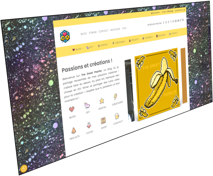 Capture du site The Great Pearler, un blog créatif avec tutoriels, galerie, projets artistiques et boutique autour du DIY et du pixel art.