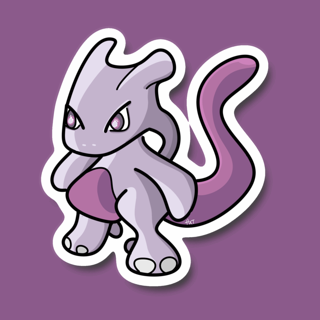 Projet Sticker Mewtwo Gotta Stick'em All Pokémon Art Digital Sticker Création Procreate Great Pearler Créatif