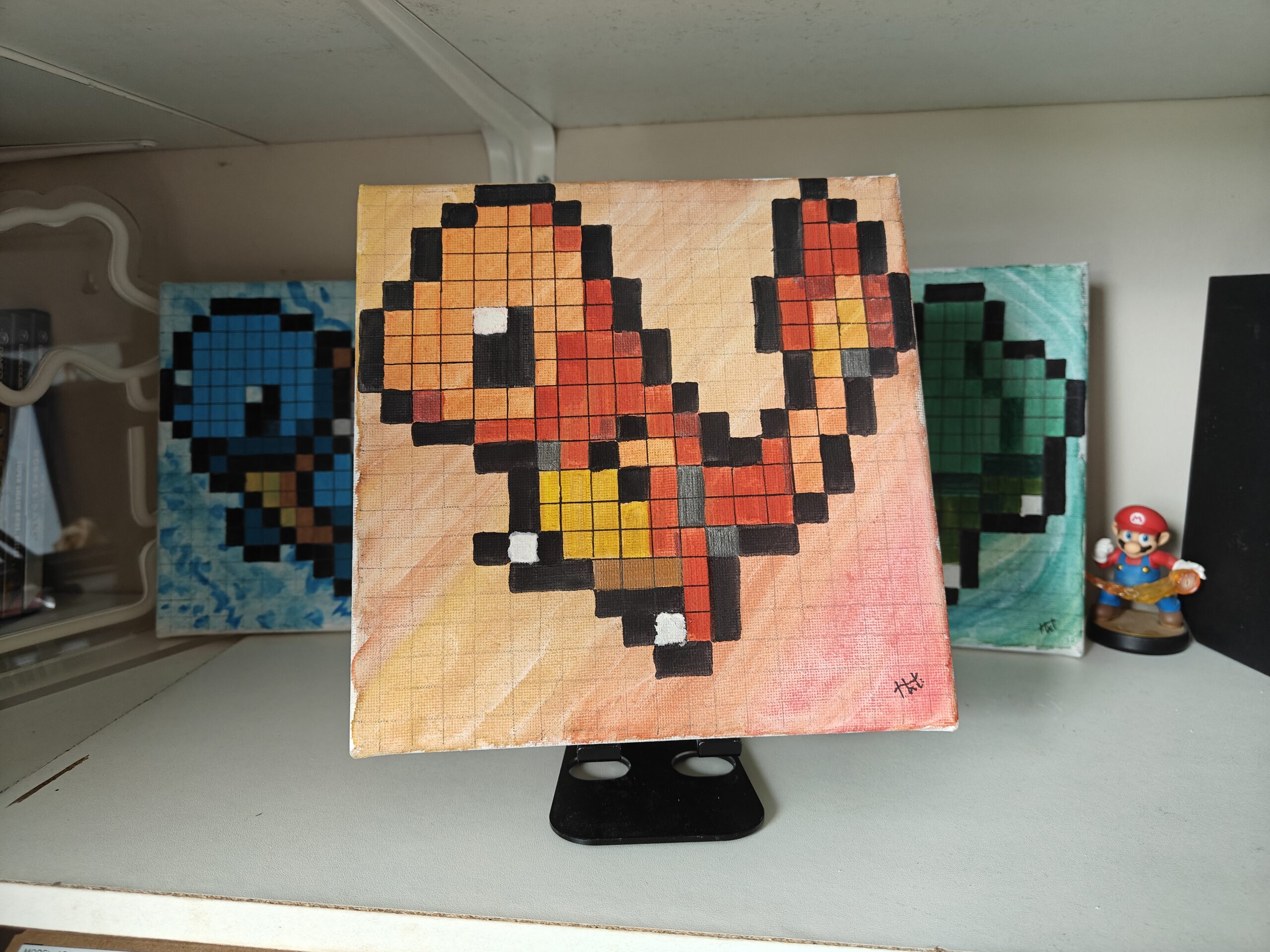 Triptyque Nostalgia Pokemon Gen 1 Peinture Salamèche Bulbizarre Carapuce Art Tableau Création Procreate Great Pearler Créatif