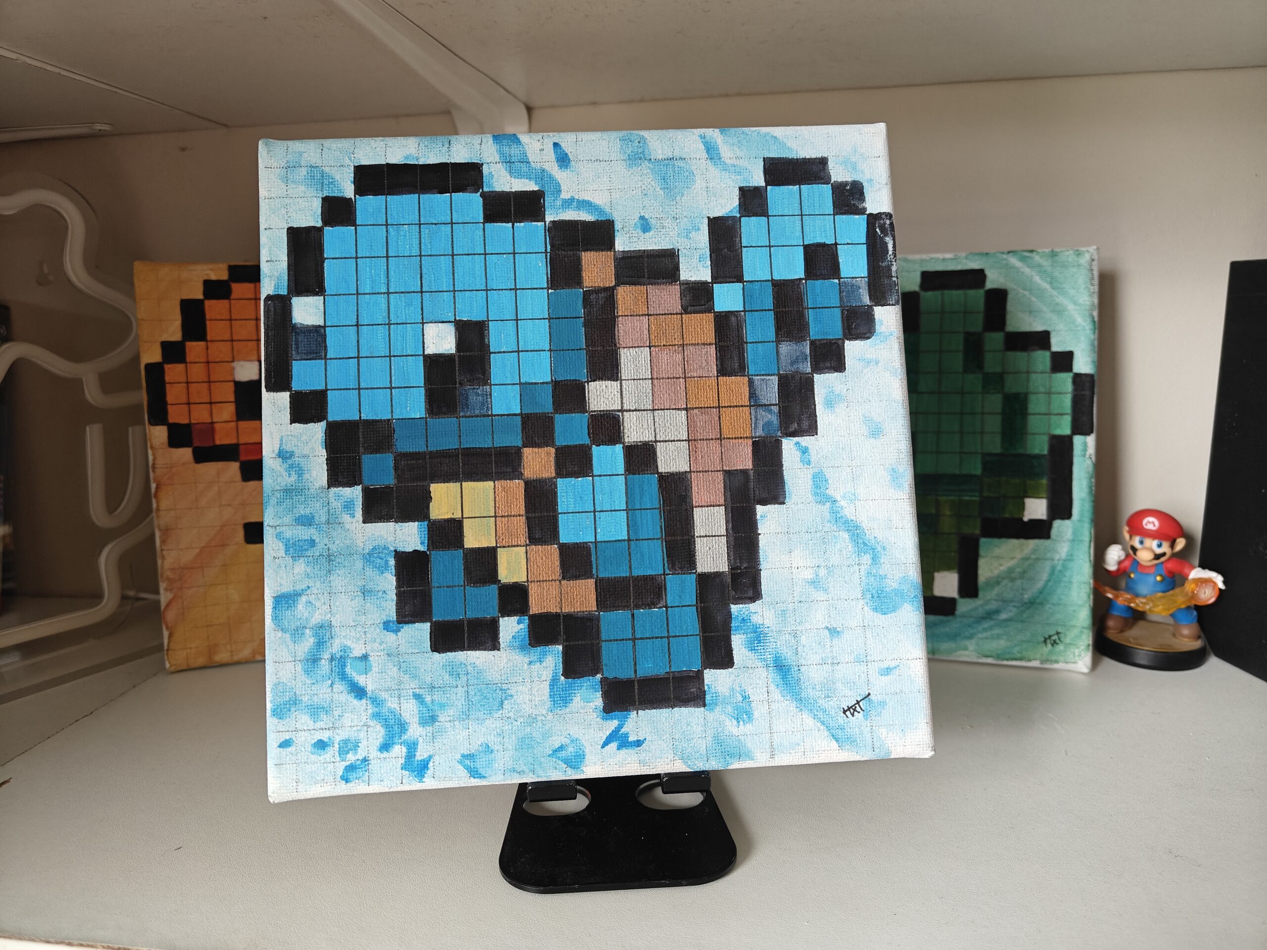 Triptyque Nostalgia Pokemon Gen 1 Peinture Salamèche Bulbizarre Carapuce Art Tableau Création Procreate Great Pearler Créatif