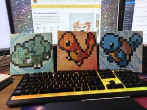 Triptyque Nostalgia Pokemon Gen 1 Peinture Salamèche Bulbizarre Carapuce Art Tableau Création Procreate Great Pearler Créatif